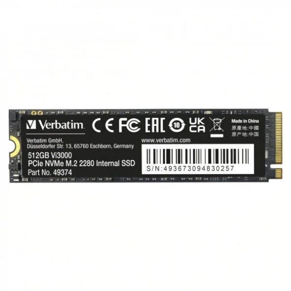 Solid State Drive (SSD) Verbatim VI3000, NVMe M.2 2280, 512GB, PCIe 49374 