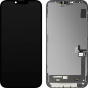 Display cu Touchscreen MP compatibil cu Apple iPhone 14 Plus, cu Rama, Versiune Soft OLED FHD Diagnostic, Negru 