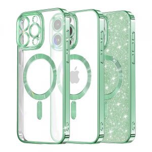 Husa MagSafe pentru Apple iPhone 12 Pro Max, Techsuit, Luxury Glitter, Verde Deschis