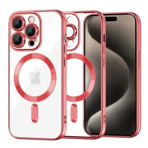 Husa MagSafe pentru Apple iPhone 15 Pro Max, Techsuit, Luxury Crystal, Rosie