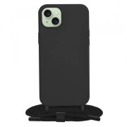 Husa pentru Apple iPhone 15 Plus, Techsuit, Crossbody Lanyard, Neagra