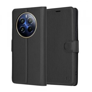 Husa pentru Realme 12 Pro / 12 Pro+, Techsuit, Leather Folio, Neagra