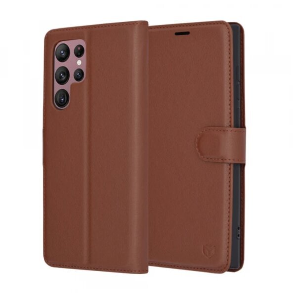 Husa pentru Samsung Galaxy S22 Ultra 5G S908, Techsuit, Leather Folio, Maro