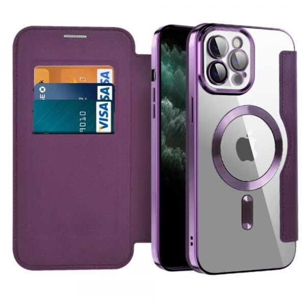 Husa MagSafe pentru Apple iPhone 11 Pro Max, Techsuit, SmartMag Book, Mov