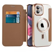 Husa MagSafe pentru Apple iPhone 11, Techsuit, SmartMag Book, Maro