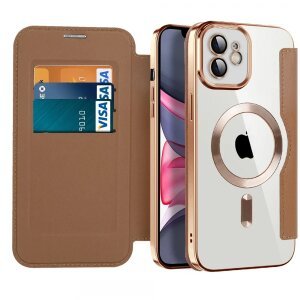 Husa MagSafe pentru Apple iPhone 11, Techsuit, SmartMag Book, Maro