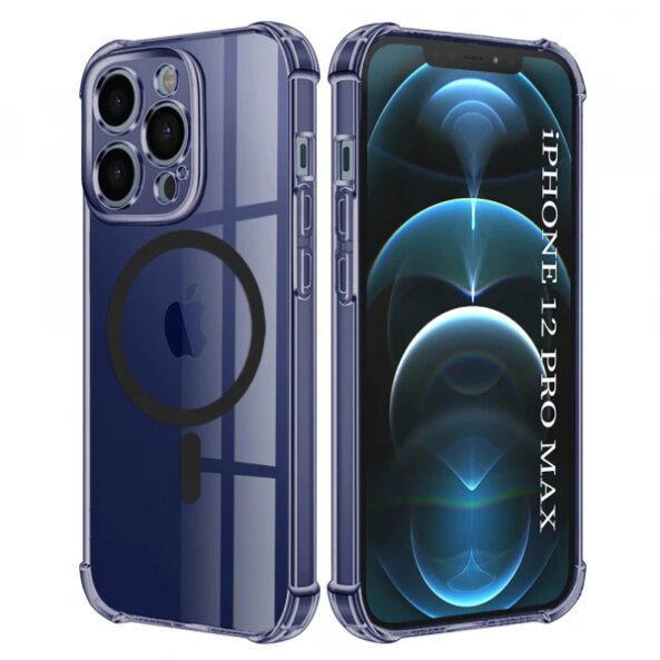 Husa MagSafe pentru Apple iPhone 12 Pro Max, Techsuit, Shockproof Clear, Neagra