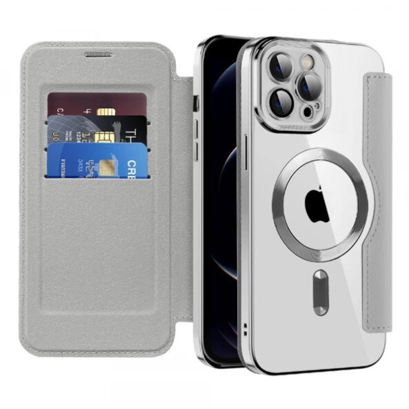 Husa MagSafe pentru Apple iPhone 12 Pro Max, Techsuit, SmartMag Book, Gri