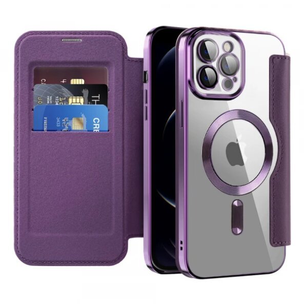 Husa MagSafe pentru Apple iPhone 12 Pro Max, Techsuit, SmartMag Book, Mov