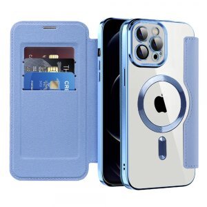 Husa MagSafe pentru Apple iPhone 12 Pro, Techsuit, SmartMag Book, Bleu