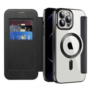 Husa MagSafe pentru Apple iPhone 12 Pro, Techsuit, SmartMag Book, Neagra