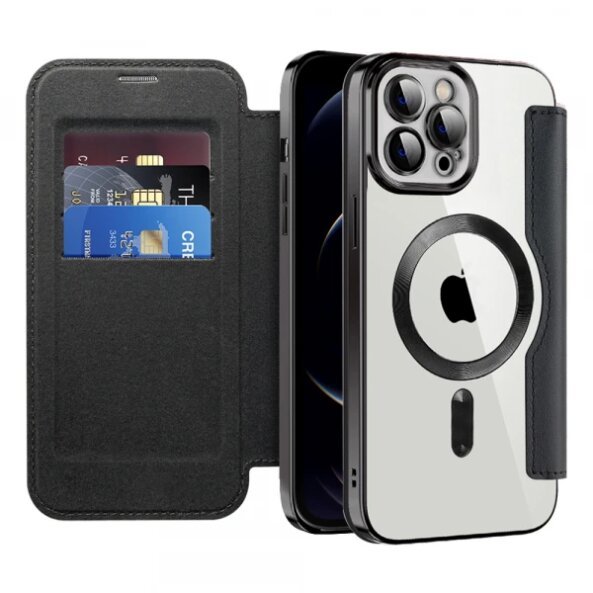 Husa MagSafe pentru Apple iPhone 12 Pro, Techsuit, SmartMag Book, Neagra