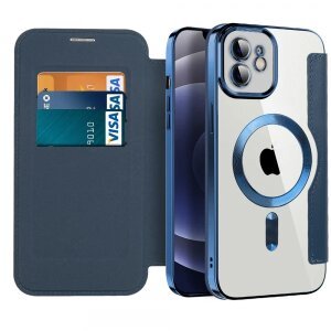 Husa MagSafe pentru Apple iPhone 12, Techsuit, SmartMag Book, Albastra