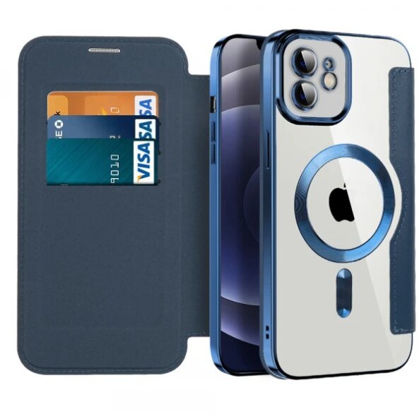 Husa MagSafe pentru Apple iPhone 12, Techsuit, SmartMag Book, Albastra