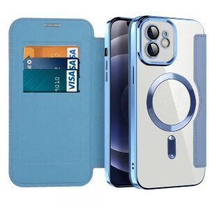 Husa MagSafe pentru Apple iPhone 12, Techsuit, SmartMag Book, Bleu