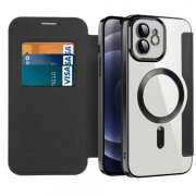 Husa MagSafe pentru Apple iPhone 12, Techsuit, SmartMag Book, Neagra