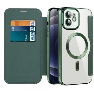 Husa MagSafe pentru Apple iPhone 12, Techsuit, SmartMag Book, Verde
