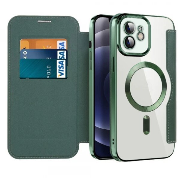 Husa MagSafe pentru Apple iPhone 12, Techsuit, SmartMag Book, Verde