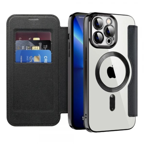 Husa MagSafe pentru Apple iPhone 13 Pro, Techsuit, SmartMag Book, Neagra