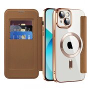 Husa MagSafe pentru Apple iPhone 13, Techsuit, SmartMag Book, Maro