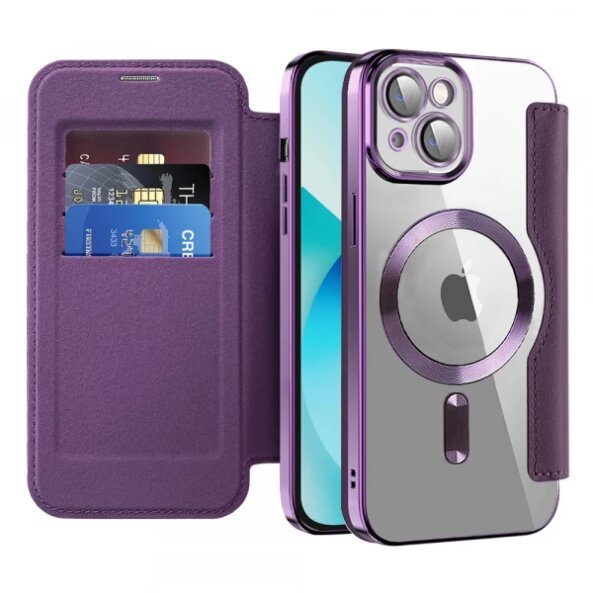 Husa MagSafe pentru Apple iPhone 13, Techsuit, SmartMag Book, Mov