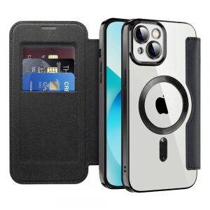 Husa MagSafe pentru Apple iPhone 13, Techsuit, SmartMag Book, Neagra