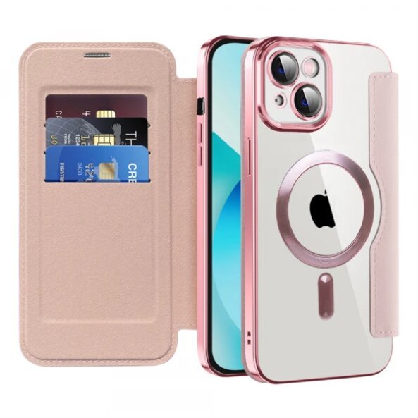 Husa MagSafe pentru Apple iPhone 13, Techsuit, SmartMag Book, Roz