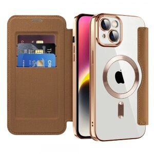 Husa MagSafe pentru Apple iPhone 14 Plus, Techsuit, SmartMag Book, Maro