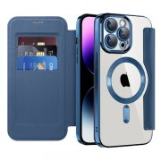 Husa MagSafe pentru Apple iPhone 14 Pro Max, Techsuit, SmartMag Book, Albastra