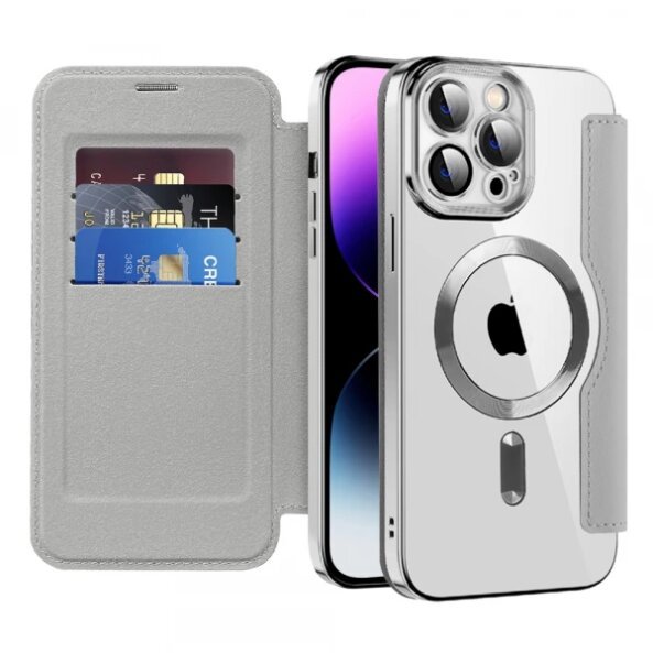 Husa MagSafe pentru Apple iPhone 14 Pro Max, Techsuit, SmartMag Book, Gri