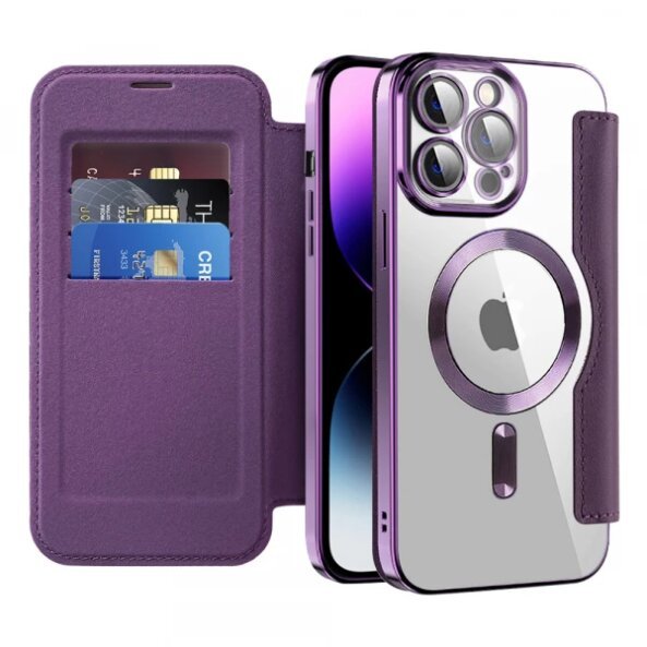 Husa MagSafe pentru Apple iPhone 14 Pro Max, Techsuit, SmartMag Book, Mov