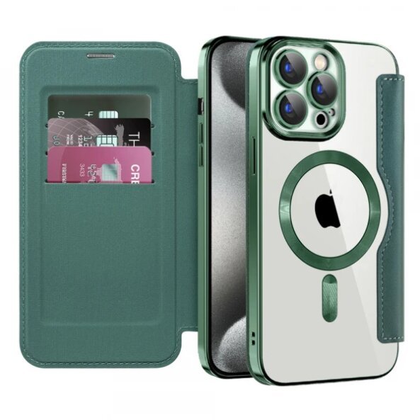 Husa MagSafe pentru Apple iPhone 15 Pro Max, Techsuit, SmartMag Book, Verde