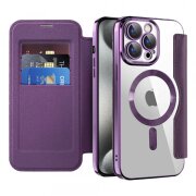 Husa MagSafe pentru Apple iPhone 15 Pro, Techsuit, SmartMag Book, Mov