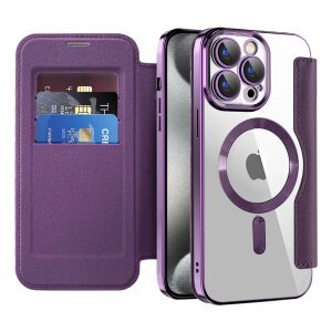 Husa MagSafe pentru Apple iPhone 15 Pro, Techsuit, SmartMag Book, Mov