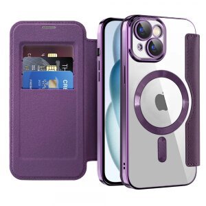 Husa MagSafe pentru Apple iPhone 15, Techsuit, SmartMag Book, Mov