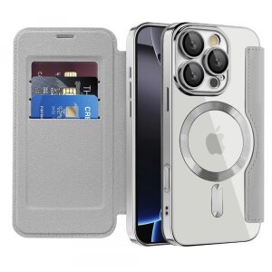 Husa MagSafe pentru Apple iPhone 16 Pro, Techsuit, SmartMag Book, Gri