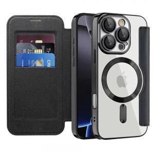 Husa MagSafe pentru Apple iPhone 16 Pro, Techsuit, SmartMag Book, Neagra