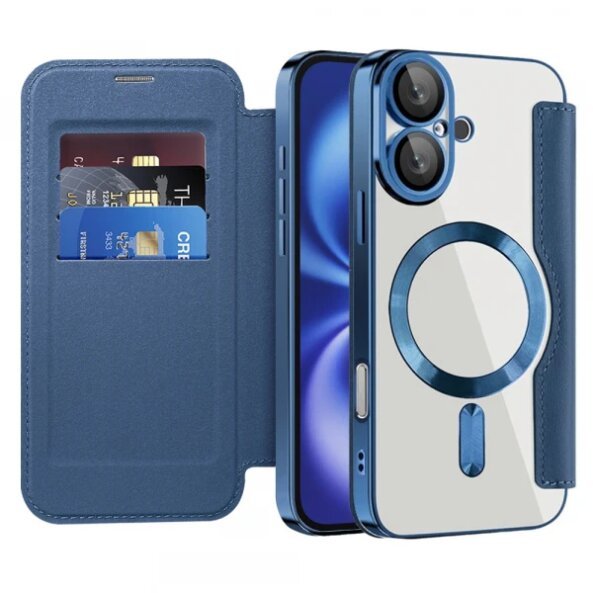 Husa MagSafe pentru Apple iPhone 16, Techsuit, SmartMag Book, Albastra