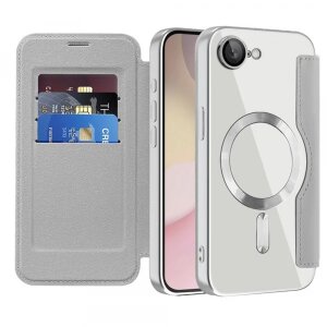 Husa MagSafe pentru Apple iPhone 16e, Techsuit, SmartMag Book, Gri