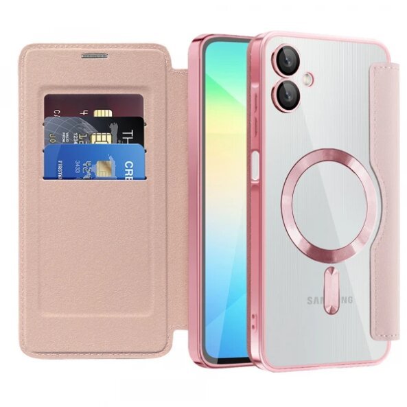 Husa MagSafe pentru Samsung Galaxy A06 A065, Techsuit, SmartMag Book, Roz