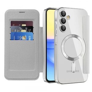 Husa MagSafe pentru Samsung Galaxy A15 5G A156 / A15 A155, Techsuit, SmartMag Book, Gri