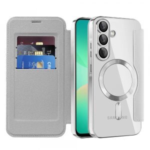 Husa MagSafe pentru Samsung Galaxy A26 A266, Techsuit, SmartMag Book, Gri