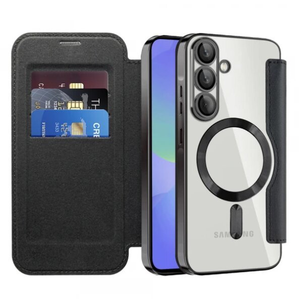 Husa MagSafe pentru Samsung Galaxy A36 A366, Techsuit, SmartMag Book, Neagra