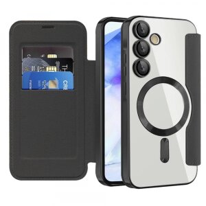 Husa MagSafe pentru Samsung Galaxy A55 5G A556, Techsuit, SmartMag Book, Neagra