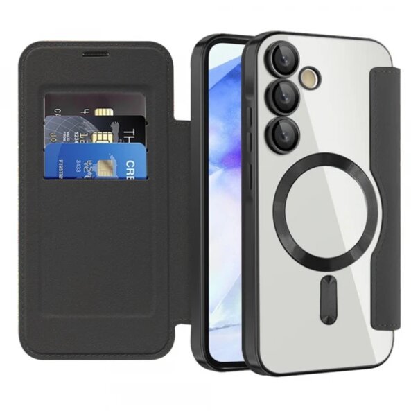 Husa MagSafe pentru Samsung Galaxy A55 5G A556, Techsuit, SmartMag Book, Neagra