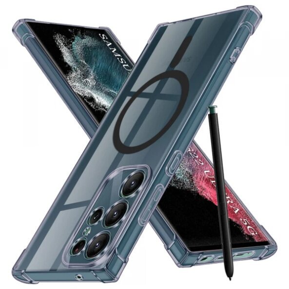 Husa MagSafe pentru Samsung Galaxy S22 Ultra 5G S908, Techsuit, Shockproof Clear, Neagra