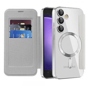 Husa MagSafe pentru Samsung Galaxy S23 FE S711, Techsuit, SmartMag Book, Gri