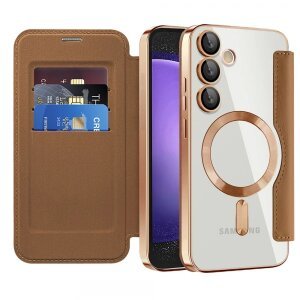 Husa MagSafe pentru Samsung Galaxy S23 FE S711, Techsuit, SmartMag Book, Maro