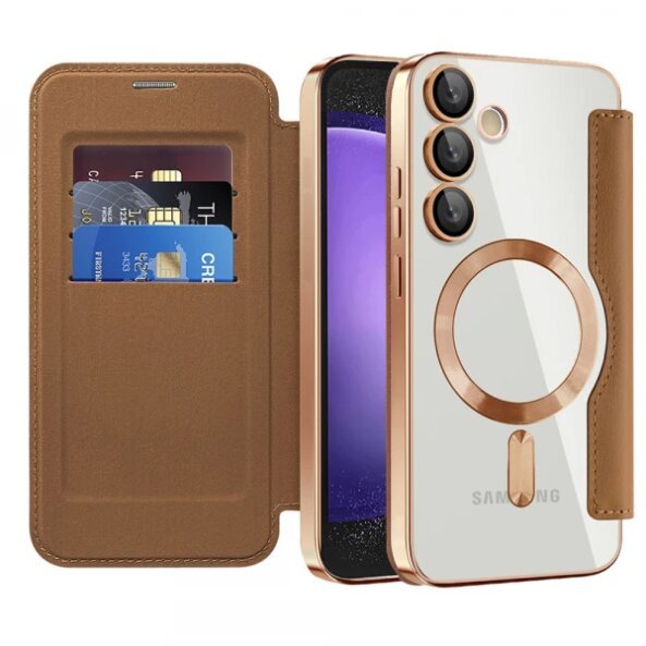 Husa MagSafe pentru Samsung Galaxy S23 FE S711, Techsuit, SmartMag Book, Maro