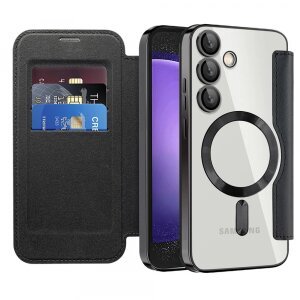 Husa MagSafe pentru Samsung Galaxy S23 FE S711, Techsuit, SmartMag Book, Neagra